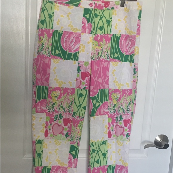 Lilly Pulitzer Pants - Lilly Pulitzer Patchwork Crop Pants Tulips animals